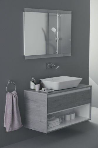 Ideal Standard Connect Air 100 cm fali mosdótartó szekrény nyitott polccal, világosszürke fa E0828PS
