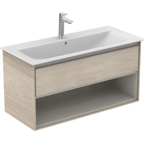 Ideal Standard Connect Air 100 cm fali mosdótartó szekrény nyitott polccal, világosbarna fa E0828UK