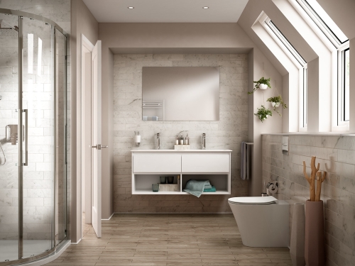 Ideal Standard Connect Air 120 cm fali mosdótartó szekrény nyitott polccal, fehér E0829B2