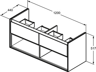 Ideal Standard Connect Air 120 cm fali mosdótartó szekrény nyitott polccal, világosszürke E0829EQ