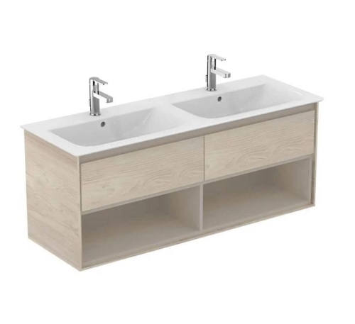 Ideal Standard Connect Air 120 cm fali mosdótartó szekrény nyitott polccal, világosbarna fa E0829UK
