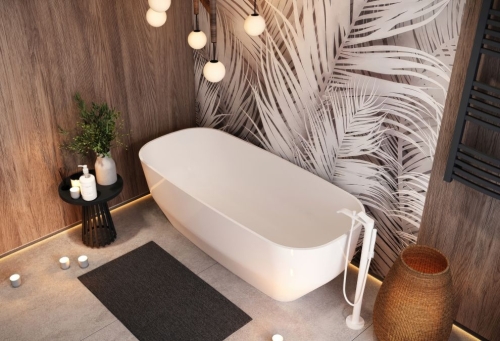 M-Acryl Violet 165x75 cm szabadon álló műmárvány kád, fehér 12594