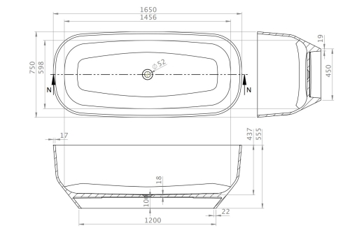 M-Acryl Violet 165x75 cm szabadon álló műmárvány kád, fehér 12594