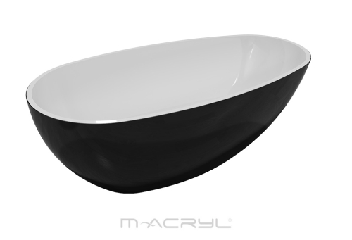 M-Acryl Vanilla 168x86 cm szabadon álló műmárvány kád, fényes fekete 12605