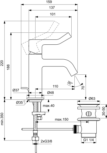 Ideal Standard JOY orvosi karos mosdó csaptelep lefolyógarnitúrával, króm BD467AA