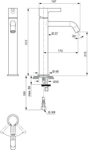 Ideal Standard JOY magasított mosdó csaptelep, silver storm BC782GN