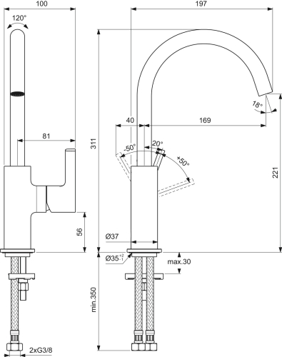 Ideal Standard JOY magasított mosdó csaptelep, szálcsiszolt arany BC778A2