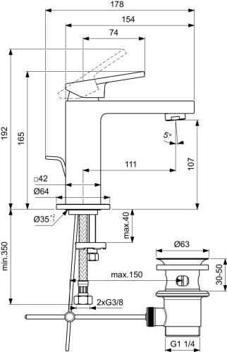 Ideal Standard EXTRA mosdó csaptelep lefolyógarnitúrával, szálcsiszolt arany BD500A2