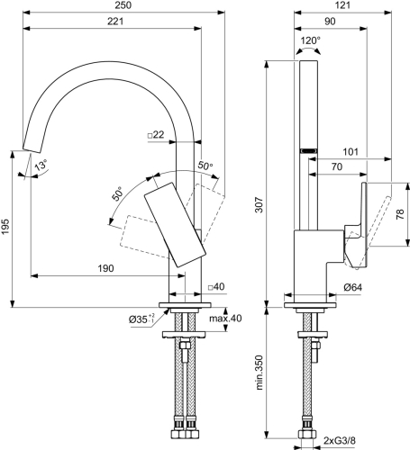 Ideal Standard EXTRA magasított mosdó csaptelep, króm BD505AA