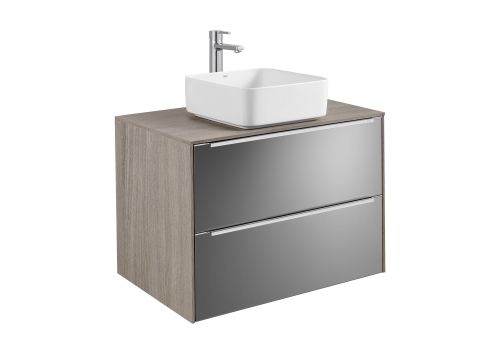 Roca Inspira alsószekrény 80x50 cm 2 fiókkal pultra ültethető mosdóhoz texturált városi tölgy/sötétített tükör A851080403