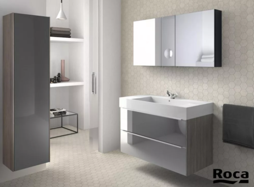 Roca Inspira Unik 100x50 cm mosdószekrény 2 fiókkal mosdóval, texturált városi tölgy/sötétített tükör A851077403