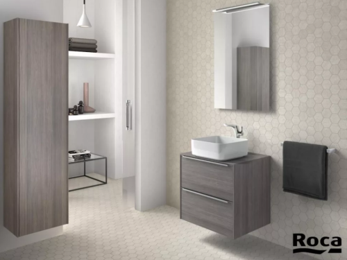 Roca Inspira alsószekrény 60x50 cm 2 fiókkal pultra ültethető mosdóhoz texturált városi tölgy A851079402