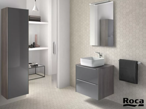 Roca Inspira alsószekrény 60x50 cm 2 fiókkal pultra ültethető mosdóhoz texturált városi tölgy/sötétített tükör A851079403