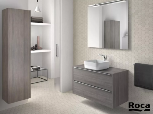 Roca Inspira alsószekrény 100x50 cm 2 fiókkal pultra ültethető mosdóhoz texturált városi tölgy A851081402