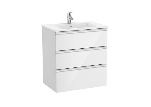 Roca The Gap Unik 70 cm-es 3 fiókos fürdőszoba bútor mosdóval, fényes fehér A851485806