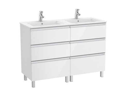 Roca The Gap Unik 120 cm-es 6 fiókos fürdőszoba bútor mosdóval, fényes fehér A851493806