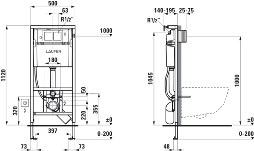 Laufen Riva okos wc szett, fényes fekete wc csésze fényes króm nyomólappal SZP-LA11, (H8206910200001, H8946660000001, H8956610040001)