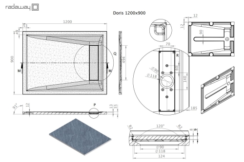 Radaway Doris F 120x90 szögletes öntöttmárvány zuhanytálca, fehér DF1290-53