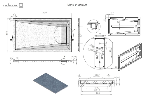 Radaway Doris F 140x80 szögletes öntöttmárvány zuhanytálca, fehér DF1480-53