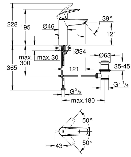 Grohe Eurosmart egykaros mosdócsaptelep automata leeresztővel M-es méret, matt fekete 233222433