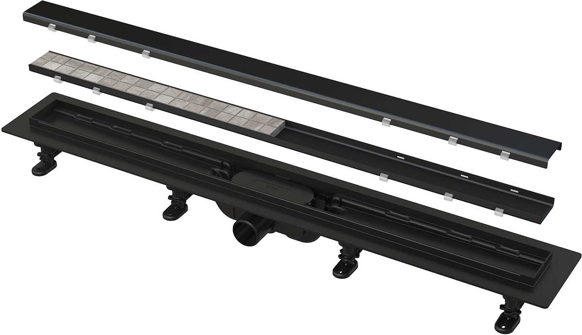 ALCA (Alcaplast) APZ19BLACK zuhanyfolyóka peremmel kétoldalú ráccsal, matt fekete APZ19BLACK-550