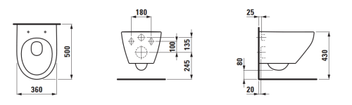 Laufen MODERNA S Design, 'Silent flush', rimless, mélyöblítésű fali wc, fehér H8215440000001