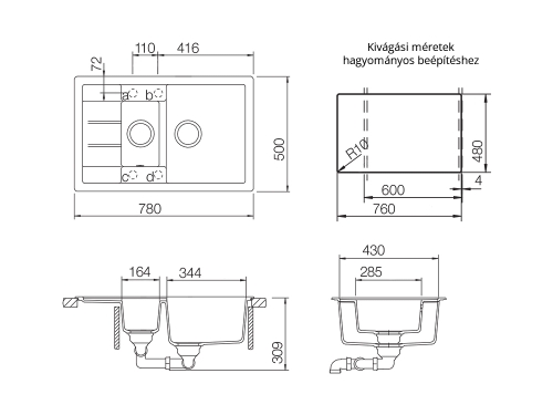 Schock Manhattan D-150S Cristalite mosogató, betonszürke MAND150SBETO