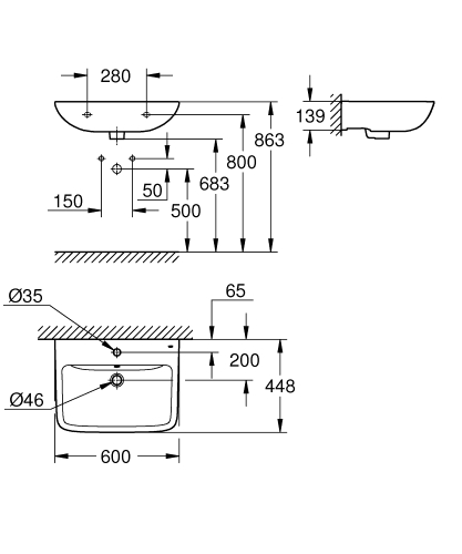Grohe BauEdge Ceramic 60x44,8 cm mosdó 39808000