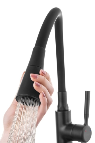 Invena HULA PLUS konyhai csaptelep, flexibilis kifolyócsővel, 2 funkciós zuhanyfej, matt fekete BZ-85-P04-L