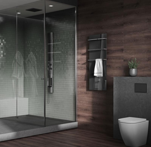 AREZZO design ONYX BLACK 3 elektromos törölközőszárító radiátor matt fekete üveg AR-ONYX3MBMATT