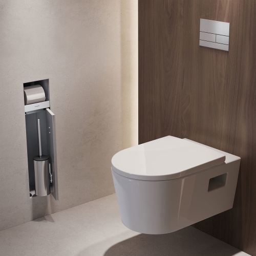 Hansgrohe XtraStoris Rock falba süllyesztett WC kefe tartó WC papír tartóval és csempézhető ajtóval, matt fehér 56062700