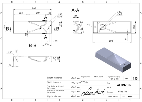 LunArt Alonzo R 81x26 cm jobbos mosdó, RAL szín 5999123005212-C