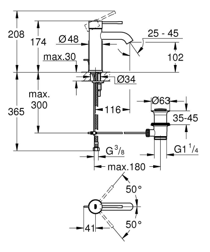 Grohe Essence egykaros mosdócsaptelep leeresztővel S-es méret, hard graphite 24171A01