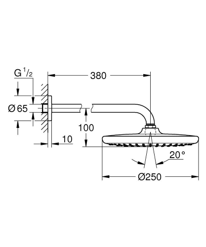 Grohe Tempesta 250 Fejzuhany 380 mm-es zuhanykarral, 1 funkciós, matt fekete 266682430