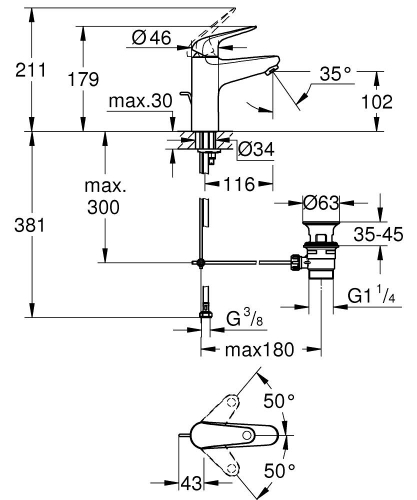 GROHE Swift egykaros mosdócsaptelep leeresztővel M-es méret, króm 24325001