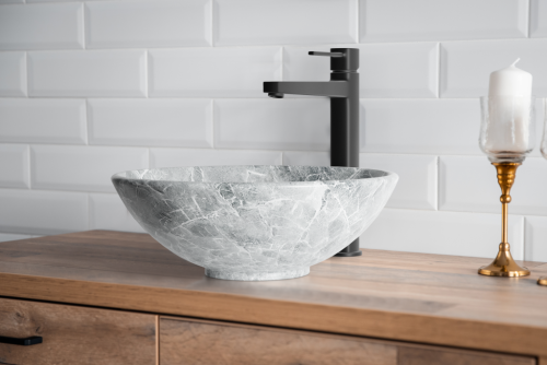 Invena Tinos pultra ültethető mosdó 39,5 cm, szürke márvány minta CE-43-707-C