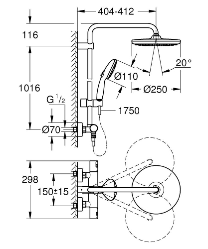 Grohe Vitalio Start System 250 Termosztátos zuhanyrendszer, króm 26677001