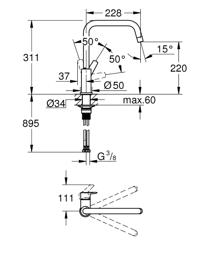 Grohe Start egykaros mosogatócsap ablak elé szereléshez. króm 30630000