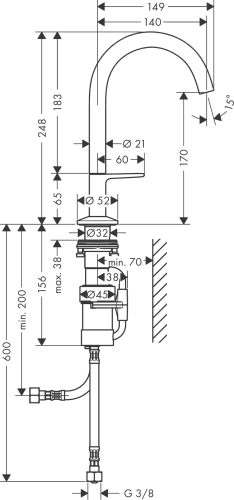 Hansgrohe AXOR One mosdócsaptelep 170 push-open lefolyógarnitúrával, króm 48020000