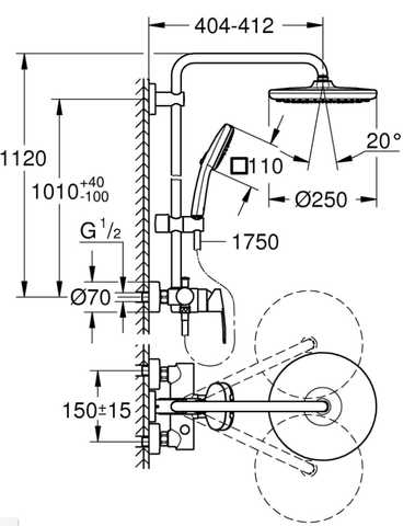 Grohe Vitalio Comfort 250 zuhanyrendszer egykaros keverővel, króm 26985001