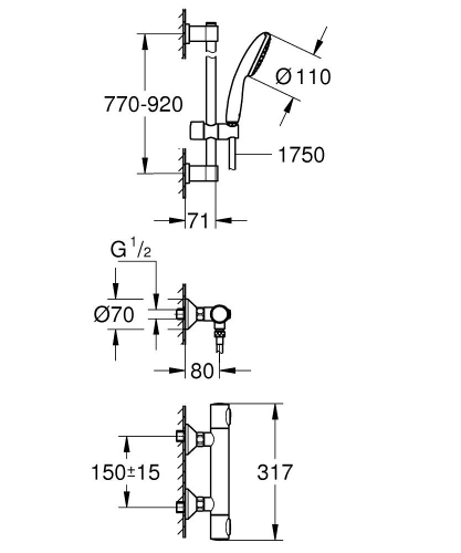 Grohe Precision Flow termosztátos zuhanycsaptelep zuhanyszettel, króm 34805001