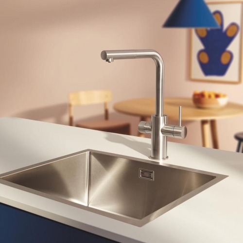GROHE Blue Pure Minta egykaros mosogató csaptelep vízszűrő funkcióval kihúzható gyöngyöztetővel supersteel 30601DC0
