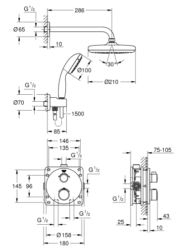 Grohe Precision Trend Vitalio Start 210 falsík alatti zuhanyrendszer, króm 34733002