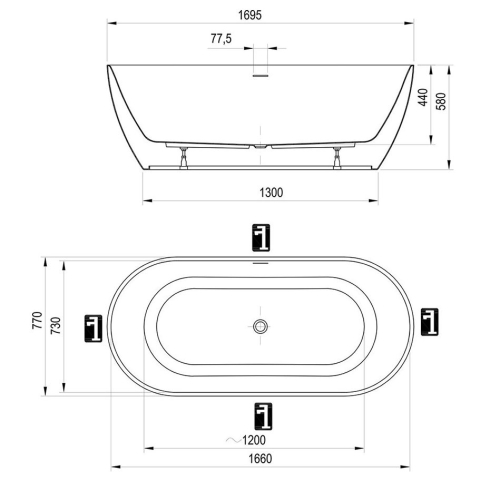 Ravak Freedom O Tec 170x77 cm szabadonálló kád fehér lefolyóval, Smoke Grey CD31500000