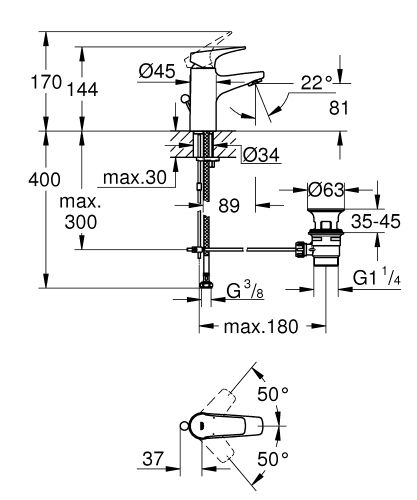 Grohe BauFlow egykaros mosdócsaptelep leeresztővel S-es méret, króm 23801000