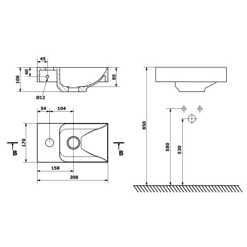 Sapho PICCOLINO 31x17 cm balos betonmosdó, sötétbarna PK30015