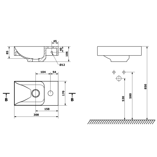 Sapho PICCOLINO 31x17 cm jobbos betonmosdó, homok PK30514