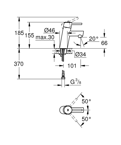 Grohe Concetto egykaros mosdócsaptelep leeresztő nélkül S-es méret, króm 3224010E