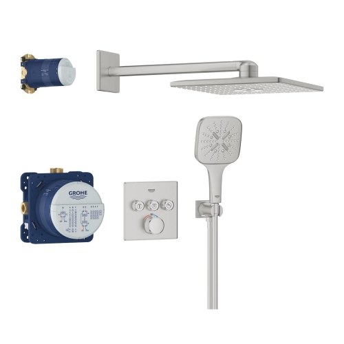 Grohe Grohtherm SmartControl falsík alatt zuhanyrendszer Rainshower SmartActive 310 Cube fejzuhannyal, supersteel 34864DC0