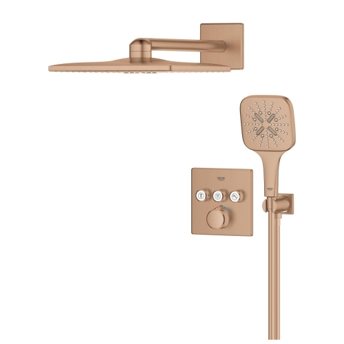 Grohe Grohtherm SmartControl falsík alatt zuhanyrendszer Rainshower SmartActive 310 Cube fejzuhannyal, Brushed Warm Sunset 34864DL0